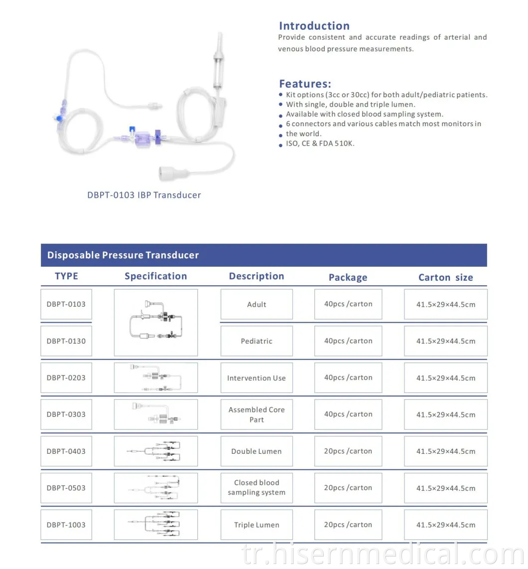 Dbpt-0303 Hisern Medical Tek Kullanımlık Tansiyon Sensörü
